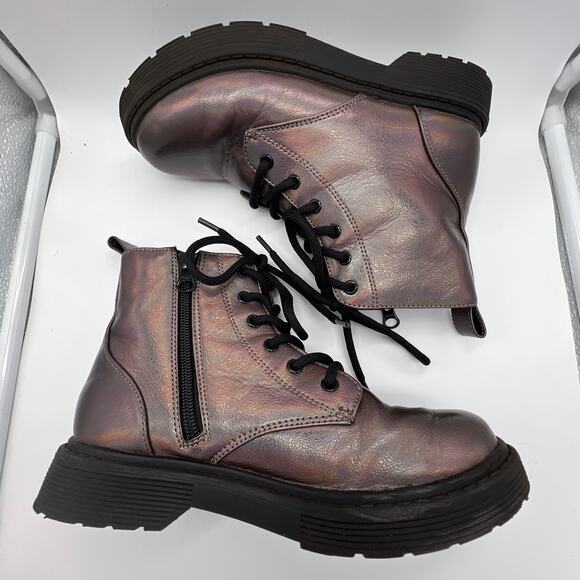 Art Class Combat Boots Girls' Zoe Metallic Zipper Lace-Up Purple Size 3 Ankle - Picture 3 of 8